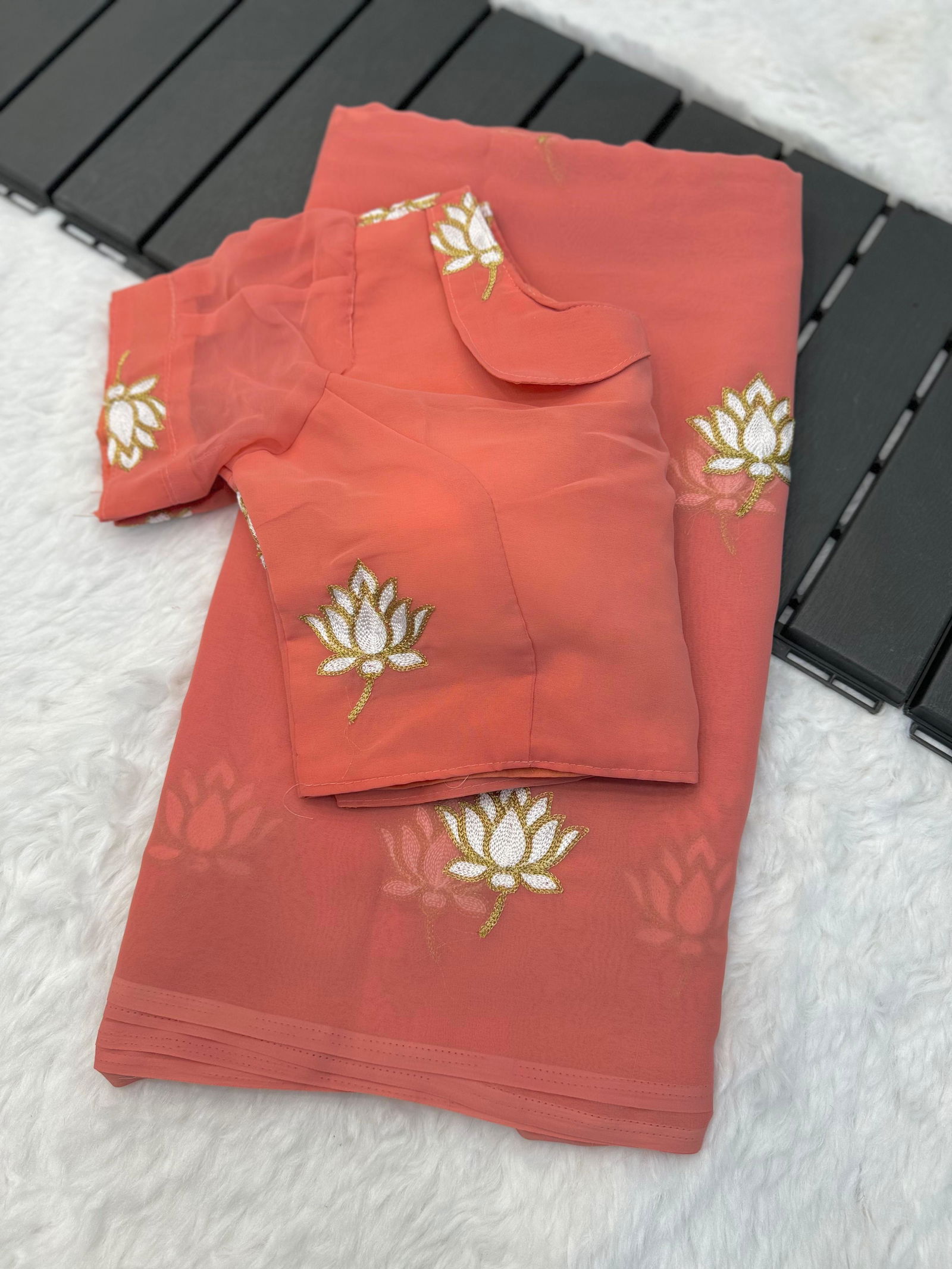 Vivera BJP Lotus Zari With Thrade Gamthi Work Georgette Sarees Wholesale Online